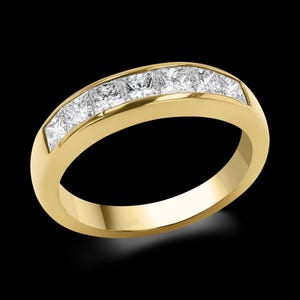 1.00ct Princess Cut Lab Grown Diamond Half Eternity Ring: 18K Yellow Gold Wedding Band