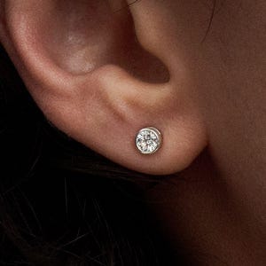 14K Gold Lab Grown Diamond Stud Earrings: Bezel Solitaire, 0.30 CTW