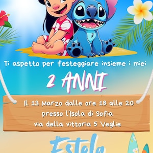 Invito di compleanno Lilo e Stitch personalizzabile – digitale, tema Hawaii, modifica con Canva