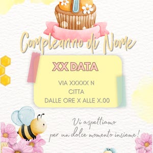 Invito di compleanno 1 compleanno personalizzabile – digitale, tema api e fiori, modifica con Canva
