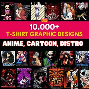 Lot de t-shirts streetwear méga anime (dessins animés, basket-ball et plus encore !) - Plus de 10 000 fichiers PNG, PSD, AI | Téléchargement instantané