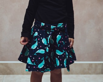 Narwhal Unicorn of the Sea Print Circle Skirt- size 2/3T