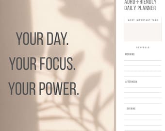 ADHD Daily Planner | Printable PDF | Neurodivergent-Friendly Layout | Focus & Self-Care Organizer