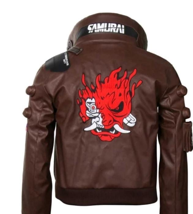 Cyberpunk V Jacket Samurai Brown Leather Bomber | Men's Gaming