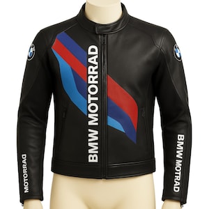 Bmw Motorrad Racing Motorcycle Leather Jacket,Genuine Cowhide Leather,Certified Protectors,SRR1000 Black Racing Biker Gear,CE Certified