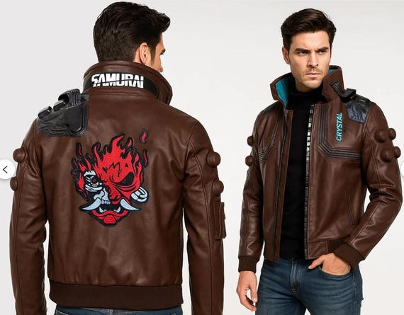 Cyberpunk V Jacket Samurai Brown Leather Bomber | Men's Gaming
