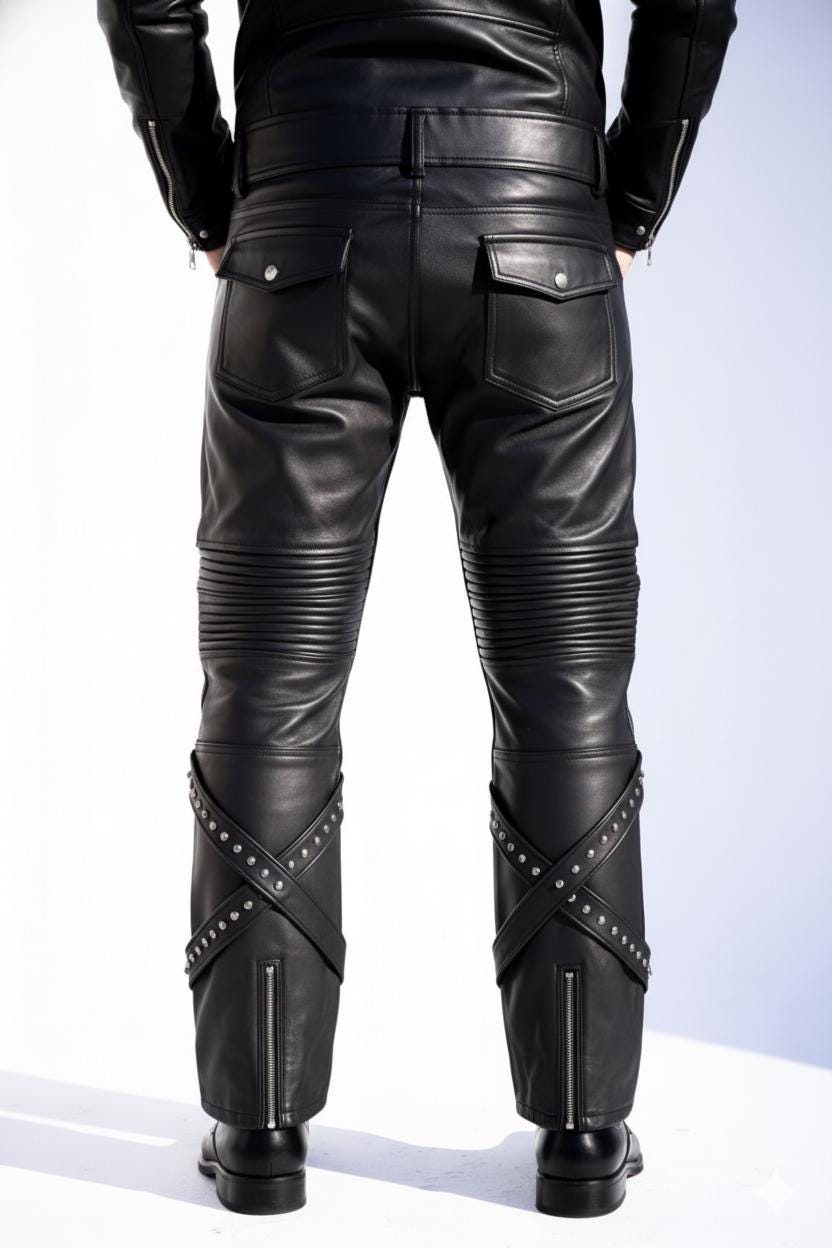 Men's Rocker Pants Men's Rock Star Black Leather Pants With Studded Straps & Zippers ...