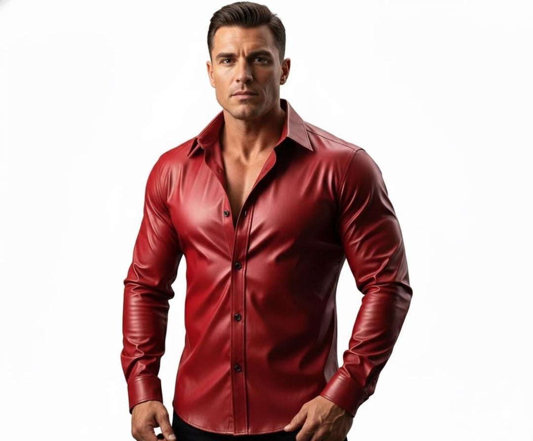 Mens Red Leather Shirt