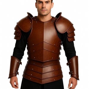 中世の革製鎧セット - ハンドメイドの全身鎧と肩当て付き - LARP、ルネッサンスフェア、コスプレ、コレクターズアイテム