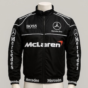 Vintage Black Mclaren Mercedes F1 Jacket,Retro Pit Crew Racing Streetwear,Unisex Grand Prix Top Gear Inspired,Perfect for Motorsport Fans