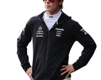 ブラッド・ピット ブラック F1 APXGP レーシング ジップアップ パーカー、メルセデス AMG エクスペンシファイ モータースポーツ スポンサー ボンバー ジャケット、フォーミュラ ワン チーム ストリートウェア パーカー。