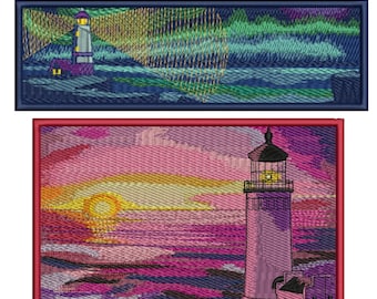 Lighthouse Embroidery Design, Lighthouse with northern lights, Lighthouse on a Beach Embroidery, Machine Embroidery Design