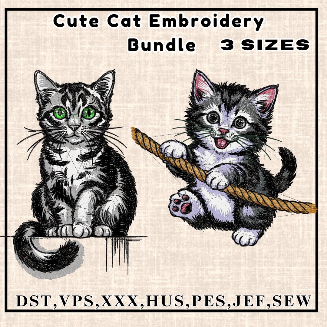 Cute Kitten Embroidery Design, Funny Cat Machine Embroidery Design ...