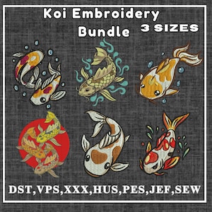Сarp Koi Embroidery,Two Fish Zodiac Symbol Design, JapaneseKoi Embroidery Design, Koi Fish Embroidery,  Machine embroidery design
