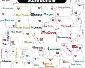 45+ USA State Embroidery Bundle, American State Outline Embroidery, USA Map Embroidery Files, State Pride Embroidery, Home State Embroidery
