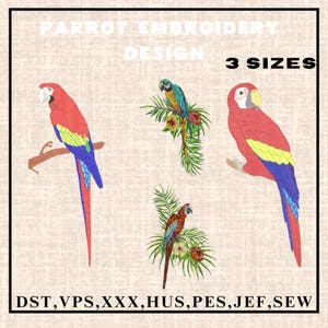 Parrot Embroidery Design, Bird and Flowers Motif, Pattern for Machine embroidery design, Macaw Parrot Embroidery Designs