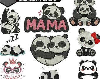 Cute Panda Embroidery Bundle Design, Kawaii Panda Machine Embroidery Collection, Baby Panda Animal Embroidery Patterns for Nursery Gifts