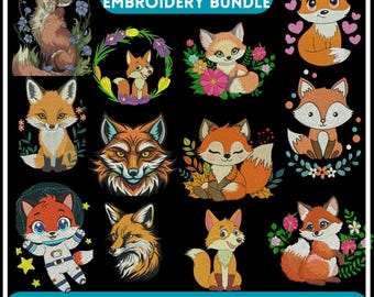 Fox Embroidery Design, Baby Fox Embroidery, Fox in Autumn Motif, Fall Fox Embroidery, Floral Fox Embroidery, Fox Design, Machine embroidery