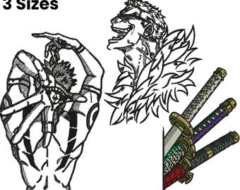 Anime Embroidery Design, One Piece Embroidery, Sukuna Embroidery, Zoro Embroidery, Sword Embroidery, Machine Embroidery Design