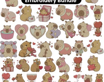 30+ Capybara Embroidery Design Bundle, Cute Capybara Embroidery Pattern, Valentine Capybara Embroidery, Love Capybara Digital Download
