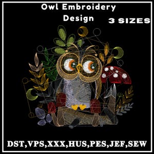 Owl Embroidery Design ,Cute Owl Embroidery Pattern ,- Bird Embroidery Design ,- Owl on branch embroidery design ,Machine Embroidery Design