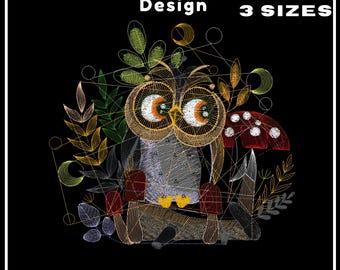 Owl Embroidery Design ,Cute Owl Embroidery Pattern ,- Bird Embroidery Design ,- Owl on branch embroidery design ,Machine Embroidery Design