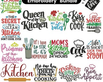 Kitchen Embroidery Design Bundle, Funny Embroidery Designs for Kitchen Towels, Sarcastic Quotes Embroidery, Machine Embroidery Design