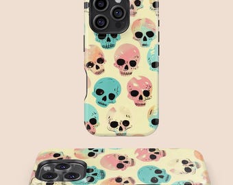 Pastel Skull Phone case, Colorful Gothic Design Cover, iPhone 16 15 14 13 12 11 7 8 Plus Pro Max Mini,Samsung Galaxy S25 S24 S23