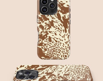 Brown Cow Print Phone Case, iPhone 16 15 14 13 12 11 7 8 X XR XS SE Plus Pro Max, Samsung Galaxy S25 S24 S23 S22 S21 S20