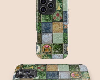 Art Nouveau Ceramic Tile Design Phone Case, iPhone 16 15 14 13 12 11 7 8 X XR Plus Pro Max, Samsung Galaxy S25 S24 S23 S22 S21 S20 Case