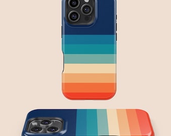 Retro Color Block Striped Phone Case, Vintage Striped Cover,iPhone 16 15 14 13 12 11 7 8 X XR XS SE Plus Pro Max,Samsung Galaxy S25 S24 S23