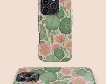 Vintage Water Lily Floral Phone case, Lotus Flower Cover, iPhone 16 15 14 13 12 11 7 8 X XR XS SE Plus Pro Max Mini,Samsung Galaxy S25 S24