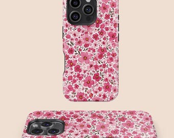 Girly Pink Flower Phone case, Feminine Pink Floral Cover, iPhone 16 15 14 13 12 11 7 8 SE Plus Pro Max Mini,Samsung Galaxy S25 S24 S23