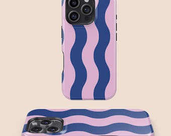 Minimalist Pink & Blue Wave Phone Case, iPhone 16 15 14 13 12 11 7 8 X XR XS SE Plus Pro Max, Samsung Galaxy S25 S24 S23 S22 S21 S20