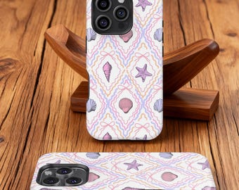 Pastel Ocean Shell Phone case, Retro Nautical Cover, iPhone 17 16 15 14 13 12 11 Plus Pro Max Mini,Samsung Galaxy S25 S24 S23 FE Plus