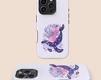Whimsical Mermaid & Whale Design Phone Case, iPhone 16 15 14 13 12 11 7 8 X XR Plus Pro Max, Samsung Galaxy S25 S24 S23 S22 S21 S20 Case