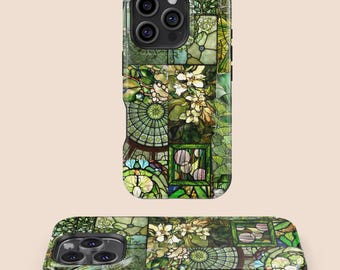 Stained Glass Greenery Phone Case,iPhone 17 16 15 14 13 12 11 7 8 X XR XS SE Plus Mini Pro Max,Samsung Galaxy S25 S24 S23 S22 S21 S20 Plus