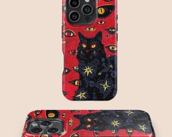 Mystic Cat Phone Case, Horror Eyes, Black All Seeing Eyes,iPhone 16 15 14 13 12 11 7 8 X XR XS SE Plus Pro Max,Samsung Galaxy S25 S24 S23