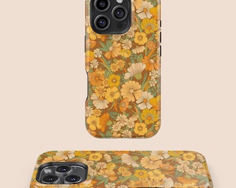 Retro Floral Field Phone case, Trendy Summer Blossom Cover, iPhone 16 15 14 13 12 11 7 8 Plus Pro Max Mini,Samsung Galaxy S25 S24 S23 Cover