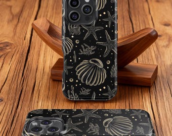 Luxury Gold Ocean Shell Phone case, Starfish Shell Cover, iPhone 17 16 15 14 13 12 11 Plus Pro Max Mini,Samsung Galaxy S25 S24 S23 FE Plus