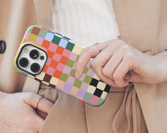Designer Colorful Checkerboard Phone Case,iPhone 16 15 14 13 12 11 7 8 X XR XS SE Plus Pro Max,Samsung Galaxy S25 S24 S23 S22 S21 S20