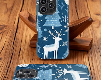 Navy Blue Christmas Element Phone case, iPhone 17 16 15 14 13 12 11 Plus Pro Max Mini,Samsung Galaxy S25 S24 S23 Plus Ultra