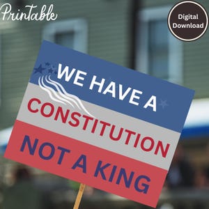 No Kings in America Printable Protest Sign – Anti-Trump Poster Digital Download | XL Anti-Fascism Poster, Resist Yard Sign for Democracy