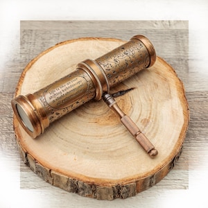 Vintage Brass Kaleidoscope 5.5” Engraved Floral Design, Steampunk Brass Decor, Nautical Optical Collectible, Unique Retro Art Gift