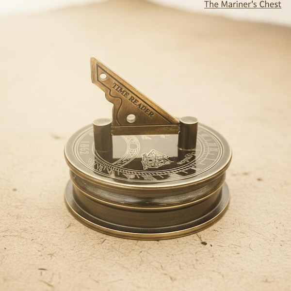 Lecteur de temps avec cadran solaire en laiton gravé en 1862, par Stanley London, pièce de navigation rare à collectionner