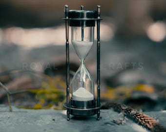 Sablier en laiton 5 minutes avec boussole et montre de poche gravée Ecosse 6 pouces sablier vintage - Déco de bureau nautique 190 g, idée cadeau unique