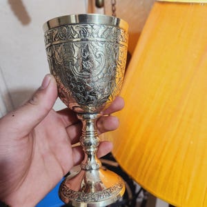 Handmade Solid Brass Chalice Goblet Communion Cup, Medieval Inspired Drinking Goblet Gift for Christmas, Wedding, Anniversary, Birthday
