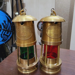 Set of 2 Antique Brass Nautical Boat Light 6&quot; Maritime Oil Lantern Vintage Ship Porthole Lamp Sailor&#39;s Decor