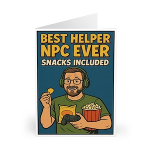 Set wenskaarten, NPC beste helper ooit, set van 5, grappige kaarten, bedankbriefjes, set verjaardagskaarten
