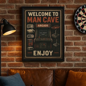 Bord Arcade Man Cave | Afdrukbare muurkunst retro gaming | Digitale download gamerruimte | Vintage consoledecor